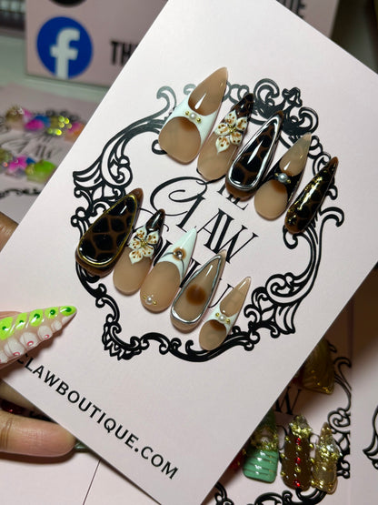 Coffee Stiletto Handmade Nails